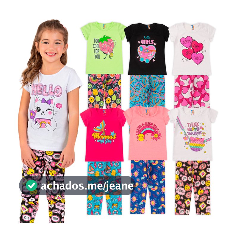 Kit 10 Peças Conjunto Roupa Infantil Menina 5 Blusas + 5 Calças Legging em Algodão Juvenil