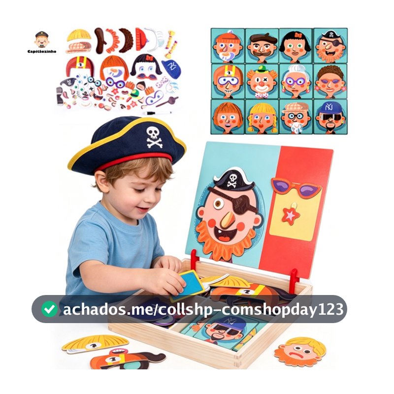 Quebra-Cabeça Magnético de Feições Humanas Brinquedo Montessori Educativo para Crianças de 3 a 6 Anos