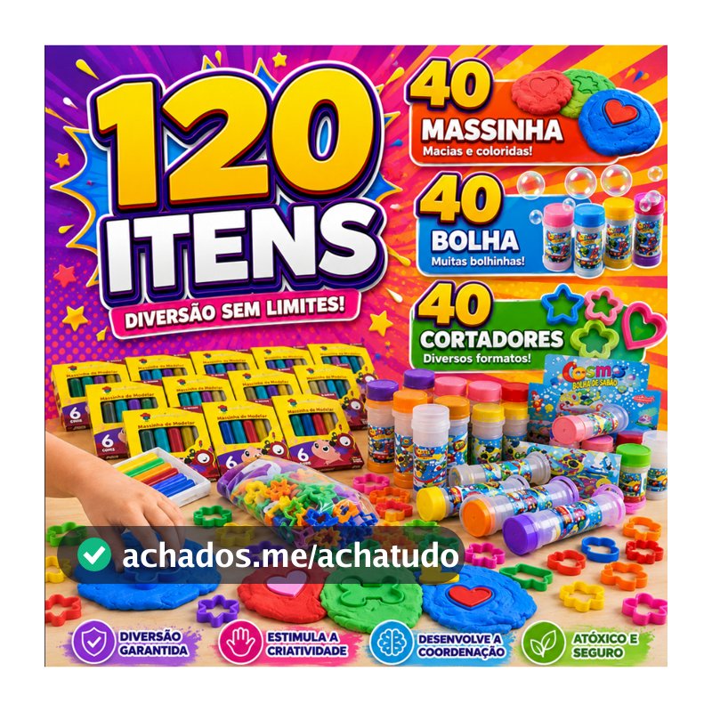 Kit Lembrancinha Festa Infantil 120 Itens 40 Massinhas de Modelar + 40 Bolhas de Sabão + 40 Cortadores