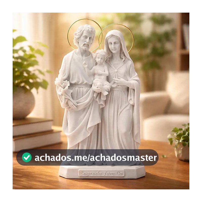 Imagem Estatua Sagrada Família  Mármore Natural Premium C/ Esplendor Dourado 20CM Rico em Detalhe ENCANTOS E ARTES