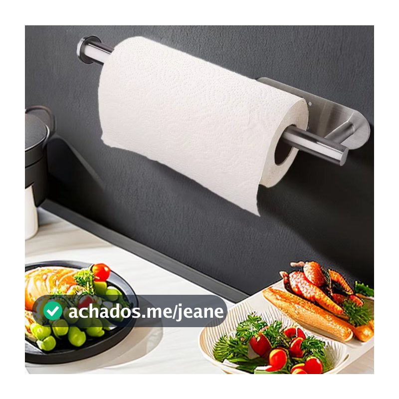 Suporte de Papel Toalha Premium – Adesivo ou Parafusado, Aço Reforçado, Preto/Prata