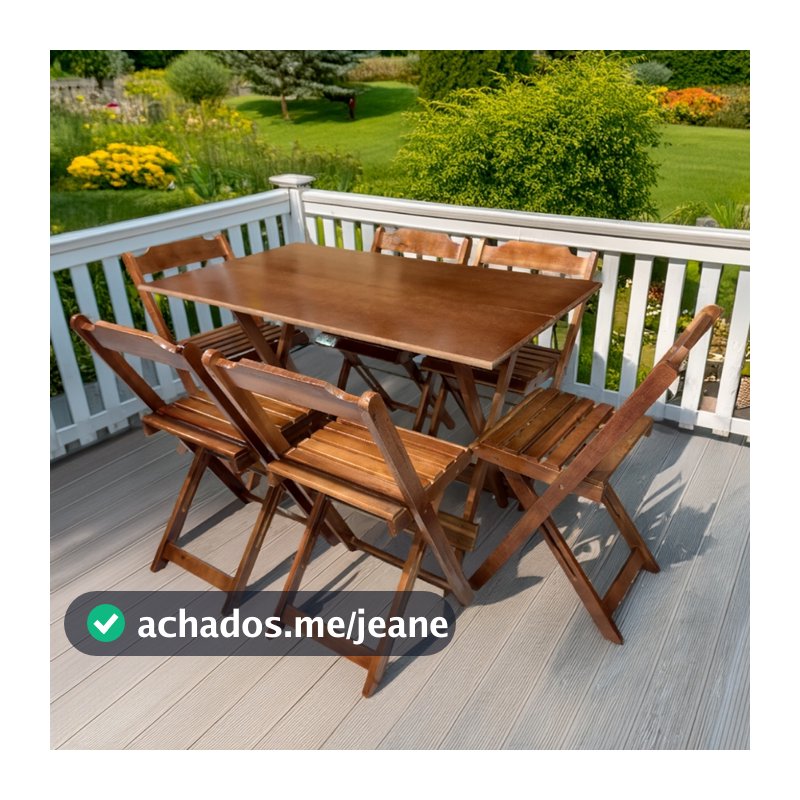 Conjunto Mesa +  6 Cadeiras Dobráveis de MDF 120x70 Jardim Promoção