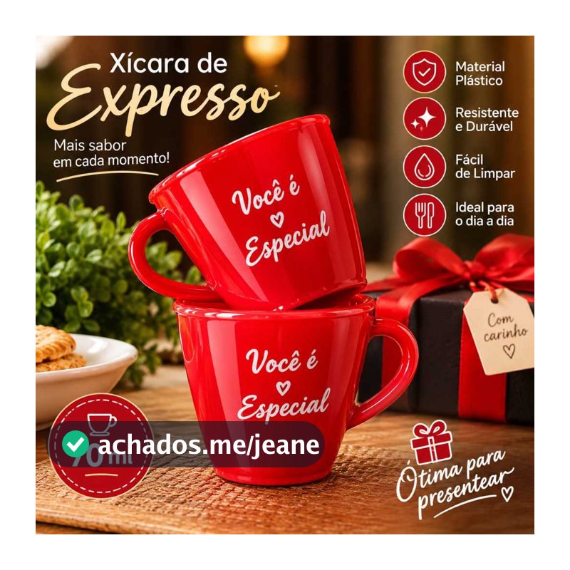 KIT 10 XICARAS PARA CAFÉ 70ML ESTAMPADAS "VOCE É ESPECIAL" ACRÍLICO CHÁ