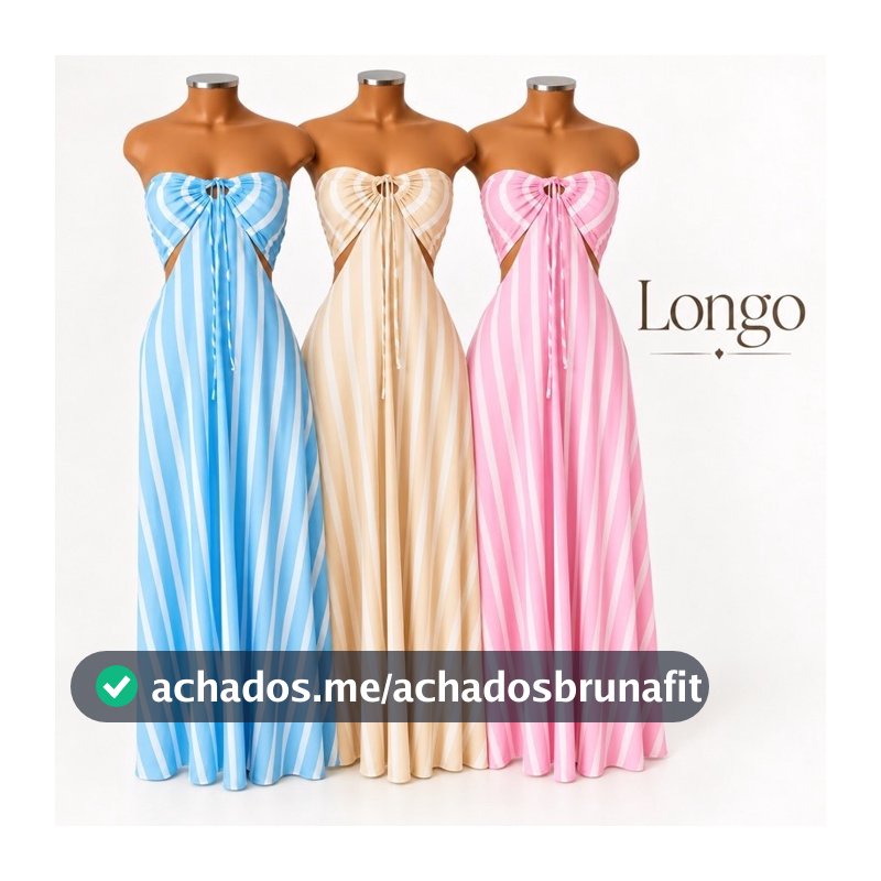 Vestido Longo Listrado Cut Out Verão 2026 – Moda Praia Elegante