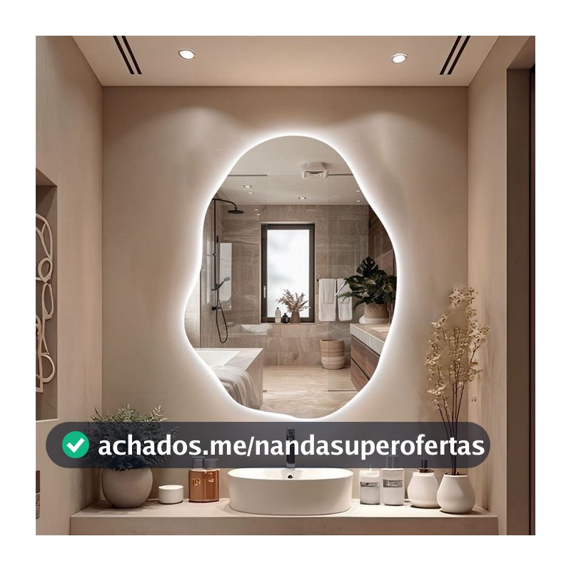 Espelho Orgânico Lapidado 50X35 ou 70x50 ou 80x60 Sem Moldura LED C/PILHAS Quente Frio Decoração Quarto Banheiro Sala