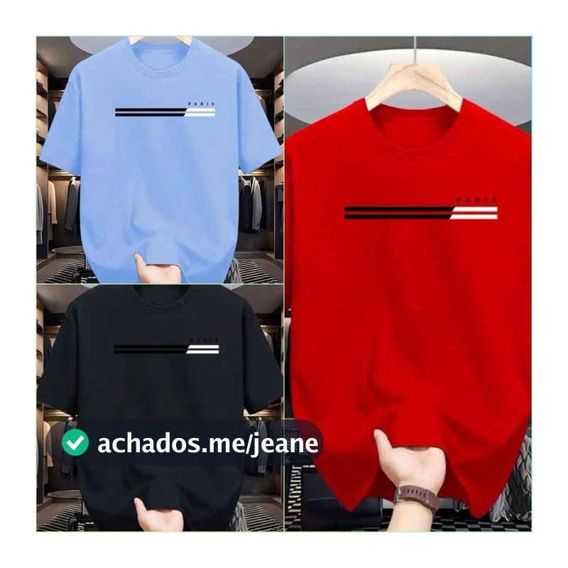 Kit 3 Camisetas Masculinas  “Paris” algodão premium 30.1 – Várias Cores - Promoção Dia Dos Pais
