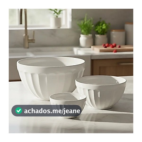 Trio Tigela Bowls Relevo em Cerâmica Esmaltada Branco