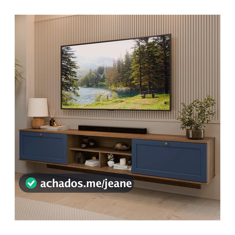 Rack Suspenso para TV até 80 Polegadas 218 cm 2 Portas Rustic/Azul Vik Madesa