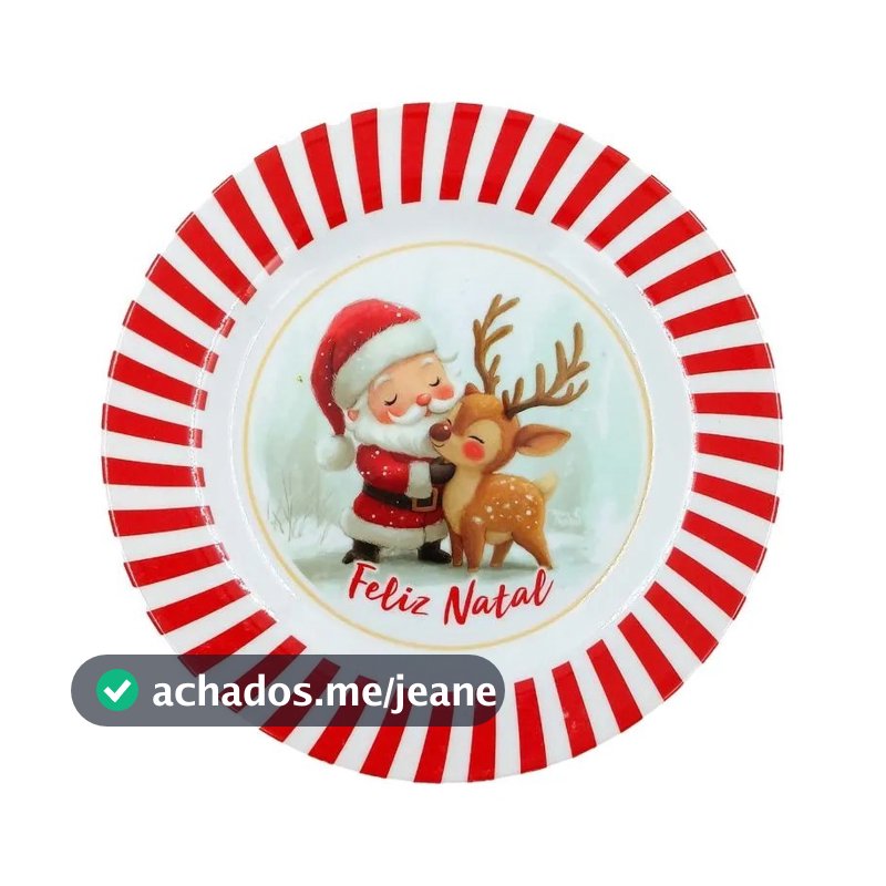 Prato Luxo De Sobremesa Papai Noel/ Natal/ Decoração 17cm -Melamina