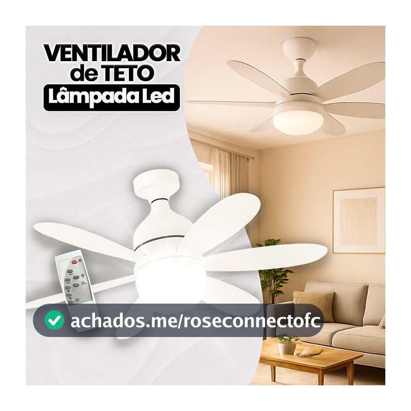 Ventilador Luminária Led 6 Pás Lâmpada Soquete Bocal E27 Teto 3 Cores Luz Branco Amarelo Bivolt
