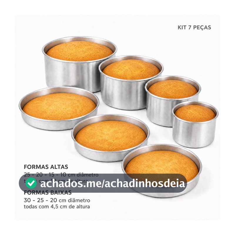 Kit 7 Formas De Bolo Alumínio Polido Redonda Alta 10cm E Baixa Torta Profissional Confeitaria Jogo Assadeira Fábrica