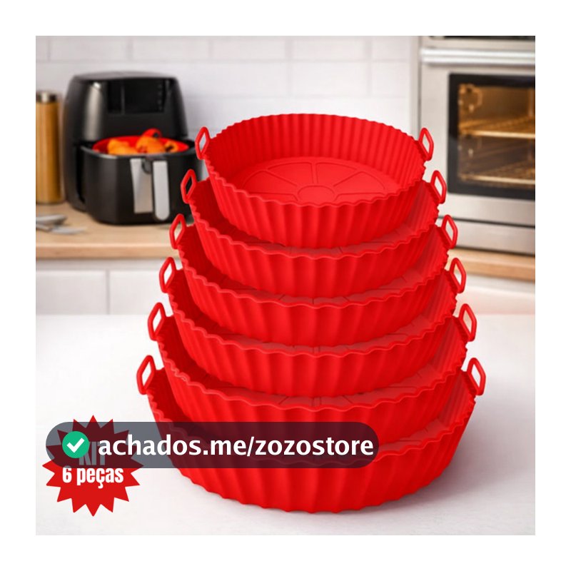 Kit 6 Forma de Silicone para Fritadeira Air Fryer com Alça Antiaderente Cozinha