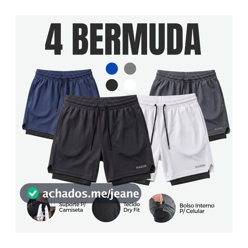 KIT 4  shorts masculino 2 em 1 para academia e corrida bermuda dupla academia esporte fitnes