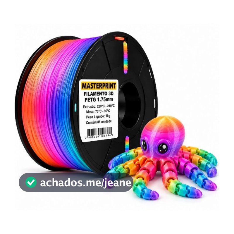 🌈 Filamento PETG Masterprint Luminous Rainbow 1kg 1,75mm Fosforescente Luminous para Impressora 3D.