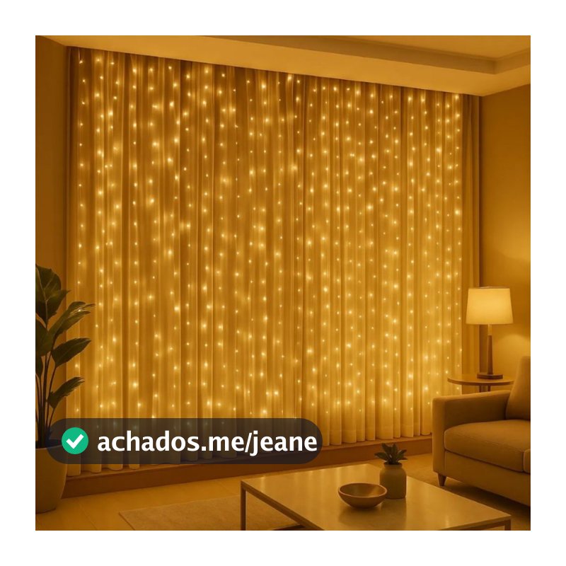 Cascata Led 3 Metros 300Leds Luz Natal Decorativa Pisca Pisca 8 Funções Branco Quente