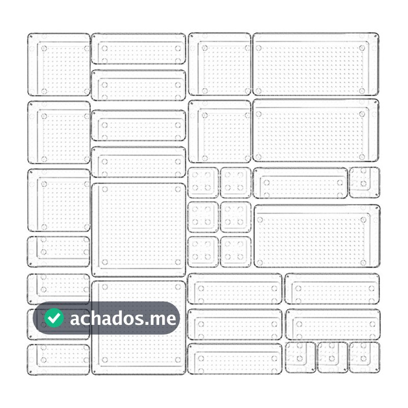 Kit 7 Organizadores Acrílico Transparente Empilhável Modular para Gavetas, Geladeiras Organização