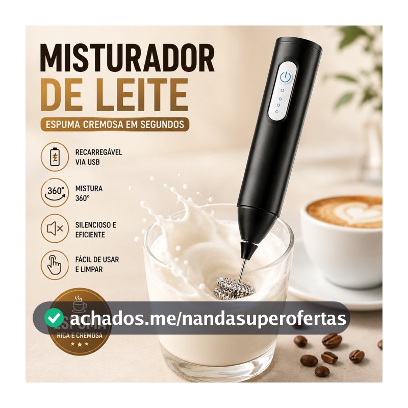 Mini Mixer Elétrico Portátil – Misturador de Bebidas e Ovos com Bateria Modelo 008
