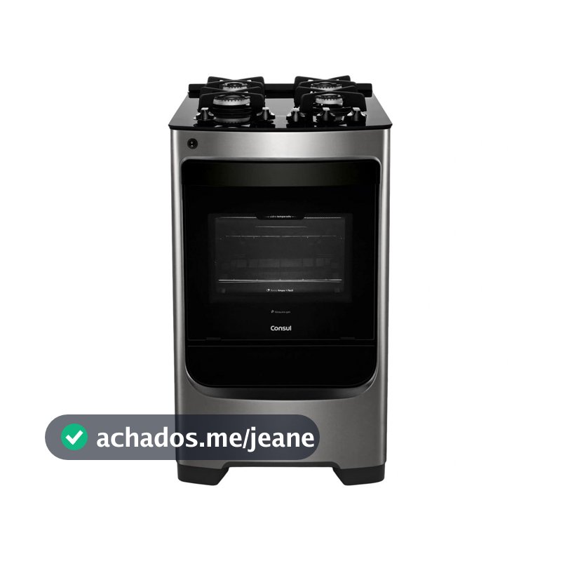 Fogão Consul 4 Bocas cor Inox com Mesa de Vidro e Grade de Ferro Fundido - CFO4VAR