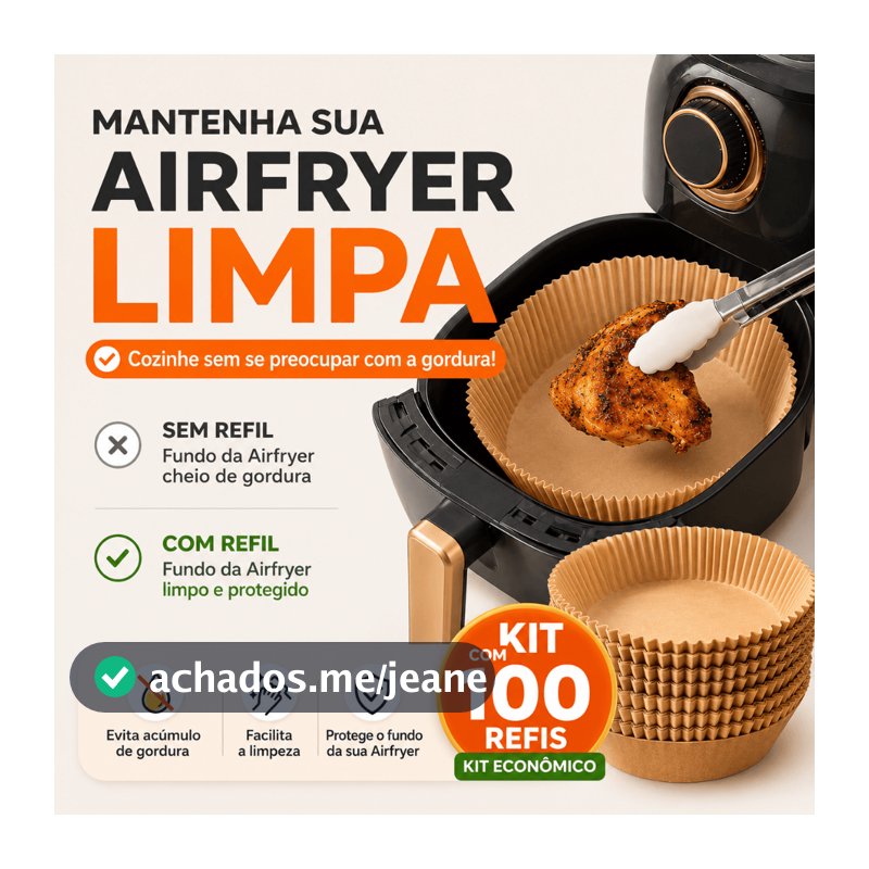 Kit Refil 100pçs Formas Papel Airfryer Redonda Descartável Antiaderente  para cozinha 16cm Airfryer e Forno Sempre Limpo