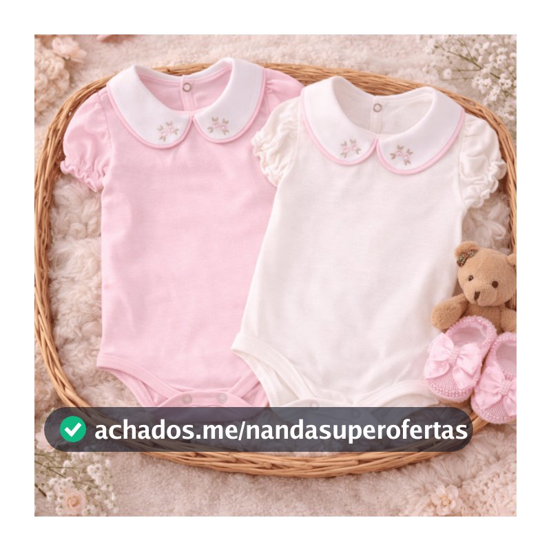 Kit 2 Bodys Menina Verão Manga Curta so RN ao G 100% Algodão