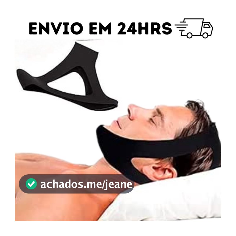 Faixa Queixeira Zero Ronco Ajustavel 3 Ponta Confortavel Lavável Preta