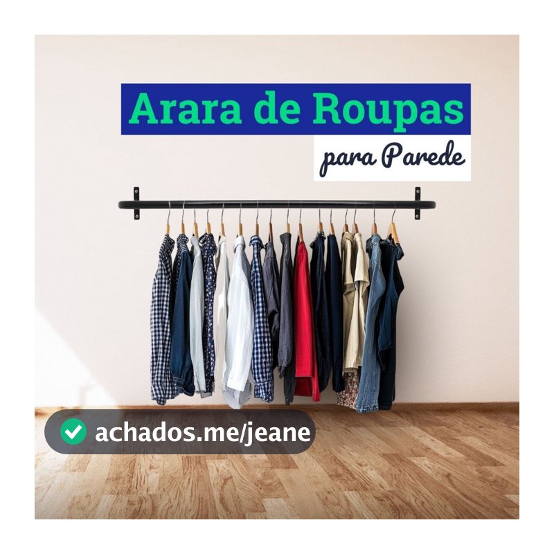 Arara Suporte Cabideiro de Parede Reforçada Para Roupas Closet Loja Acabamento Preto