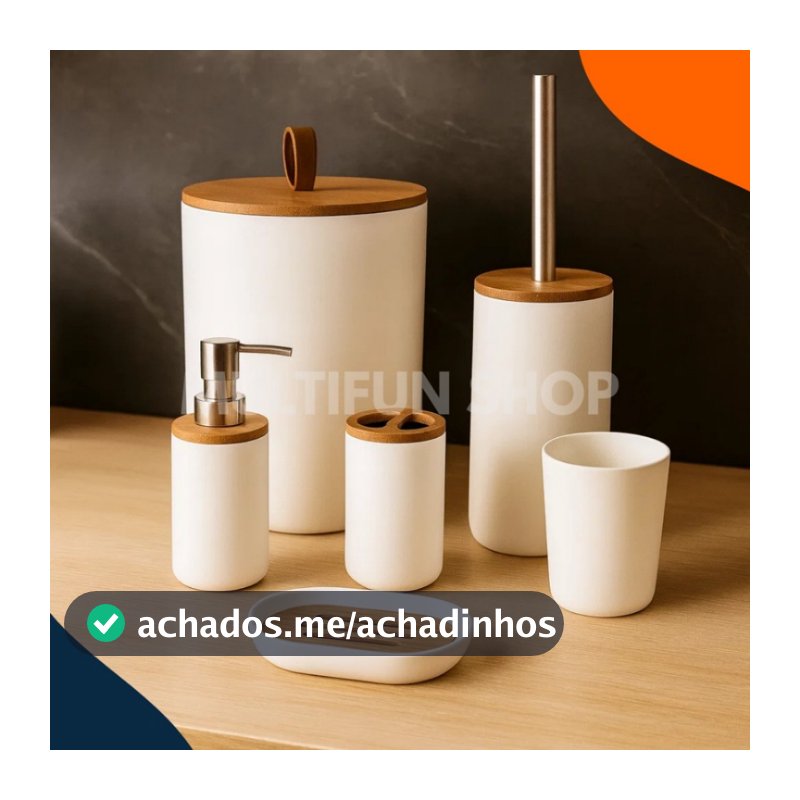 Kit Banheiro 4 e 6 Peças em Bambu e PP – Design Sofisticado para Banheiros Organizados
