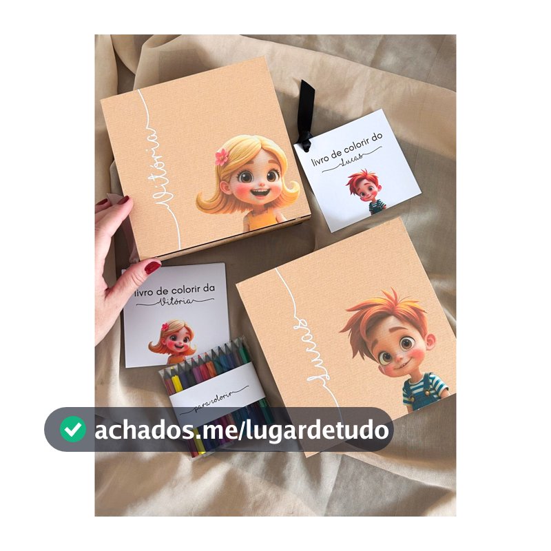 Caixa MDF Personalizada para Crianças damas e pajens casamento e outros com lápis, giz de colorir e livro