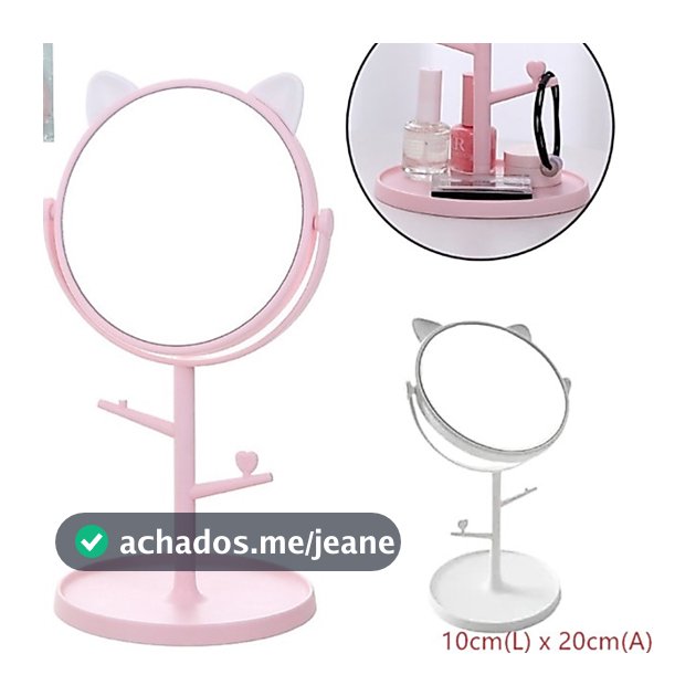 MINI Espelho Mesa Penteadeira Porta Bijuteria Gatinha