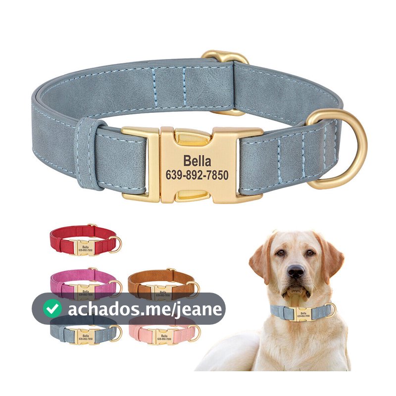 Coleira Personalizada De Couro Macio Com De Cachorro Placa De Identificação De Animal De Estimação Gravada S M L