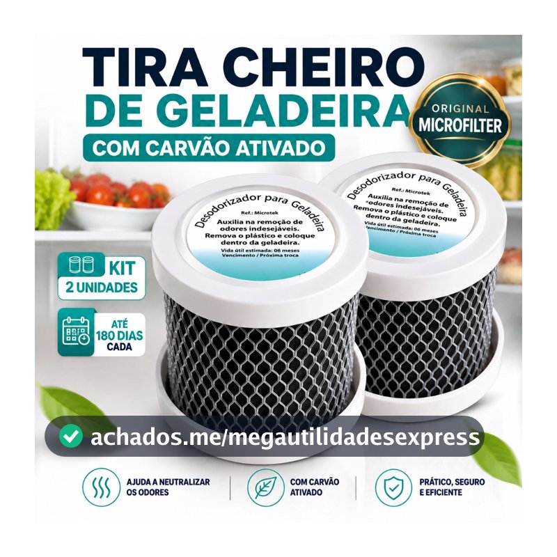 Kit 2 Tira Cheiro Geladeira Desodorizador Anti Odor Carvão Ativado O Original Microfilter