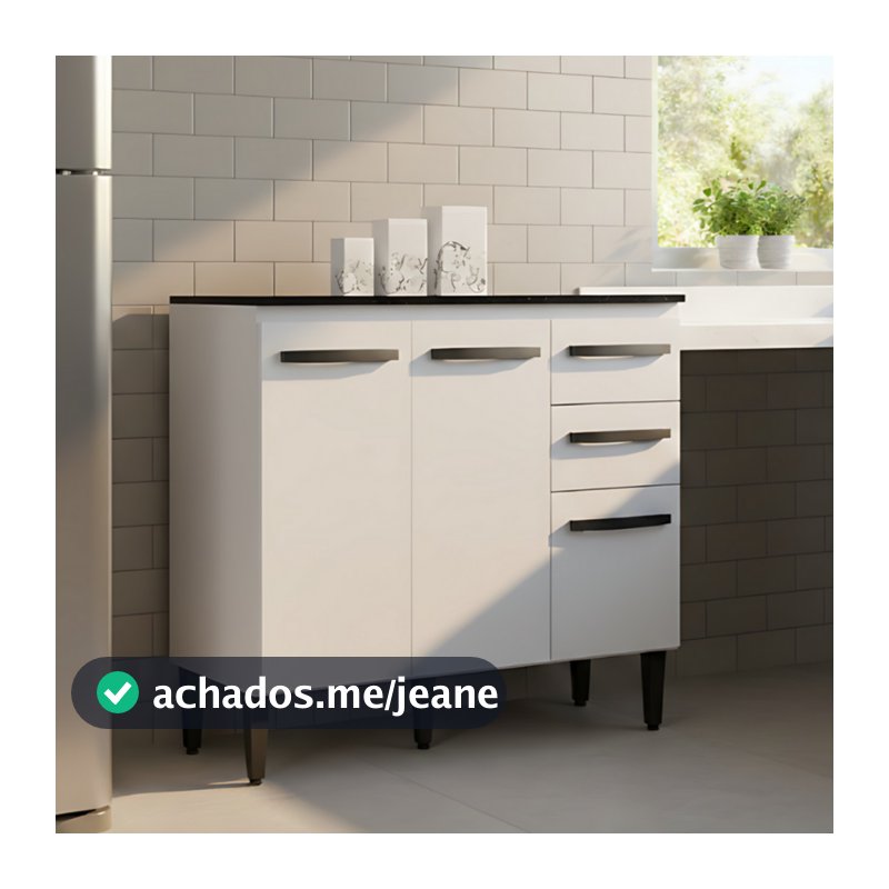 Armário Cozinha Balcão 2 Portas 3 Gavetas Organizador Multiuso Larzen Móveis