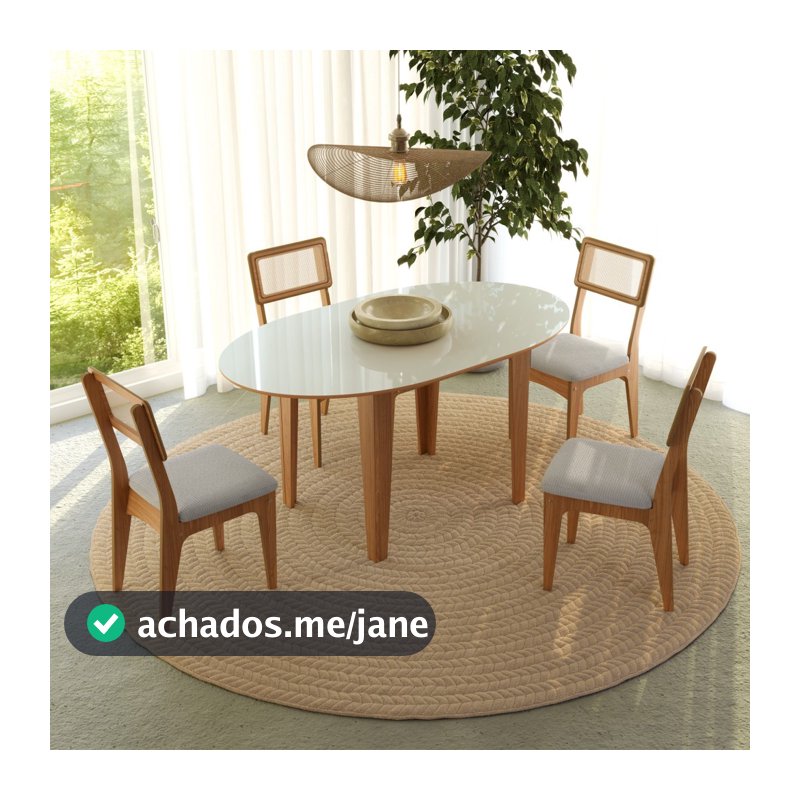 Conjunto Sala de Jantar Mesa Nature Extensível com 4 Cadeiras Tela Sintética Freijó/Off White/Bege Claro Rústico