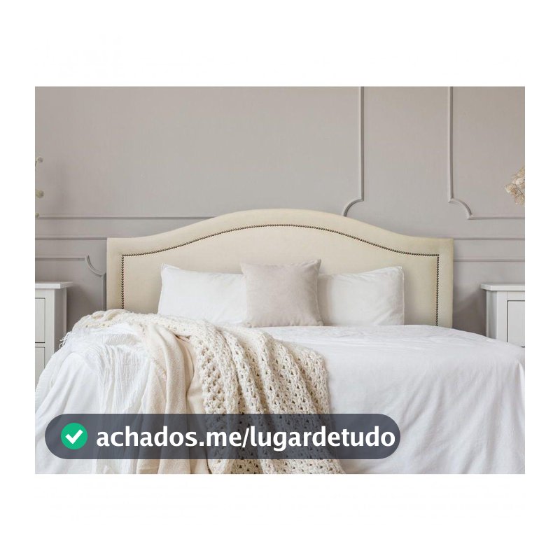 Cabeceira Queen Curva Luxo 160x60 Suede Off White - Tachas Prata