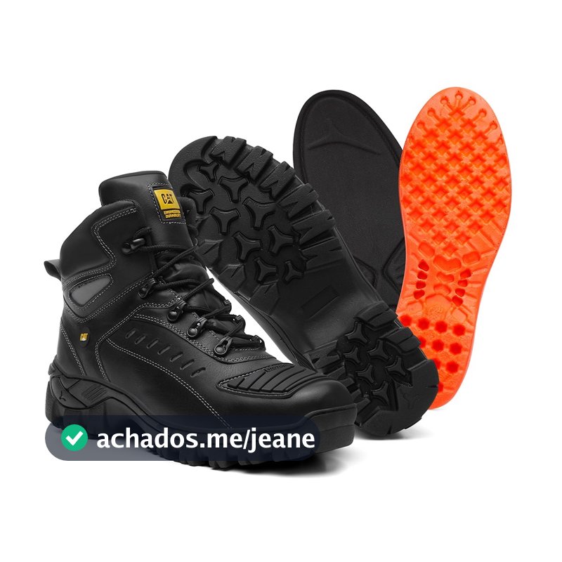 Coturno Bota Caterpillar Motoqueiro Masculina 100% Couro Palmilha em Gel