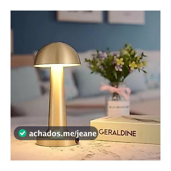 Luminaria Abajur de Mesa Cogumelo Candeeiro Dourado 3 Tons de Luz Bateria Recarregável USB ENVIO IMEDIATO