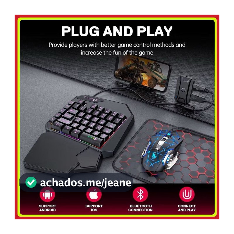 Mobilador Gamer – Teclado Semi Mecânico e Mouse Profissional Uma Mão – RGB – Free Fire | Kit 5 em 1 ou Teclado Individua