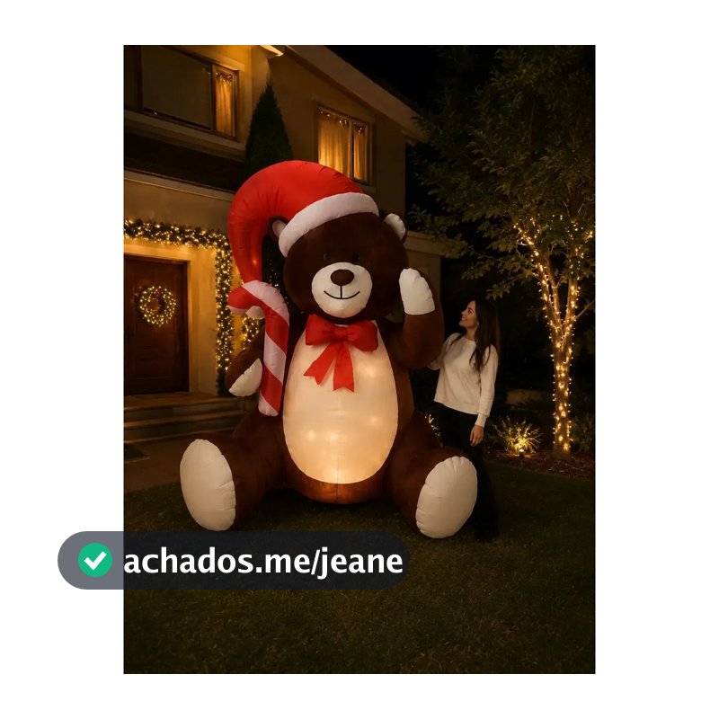 Urso Inflável Natalino Gigante 2,40m com LED / Bivolt | Decoração de Natal Jardim Fachada