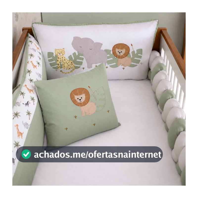 Kit Berço Americano Safari Trança 9 Peças Verde Algodão Enxoval Bebe Completo Brubrelel