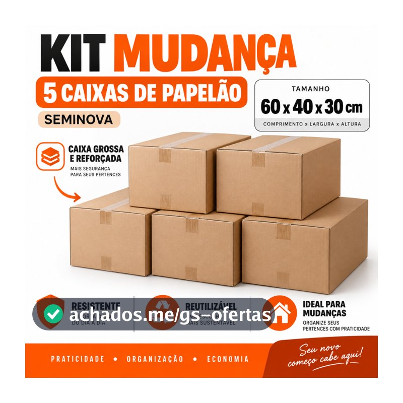 Kit Mudança 5 Caixas De Papelão 60x40x30 Seminova