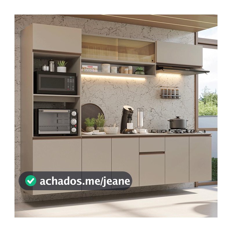 Armário de Cozinha Completa 260 cm Suspenso Crema Nice Madesa 14