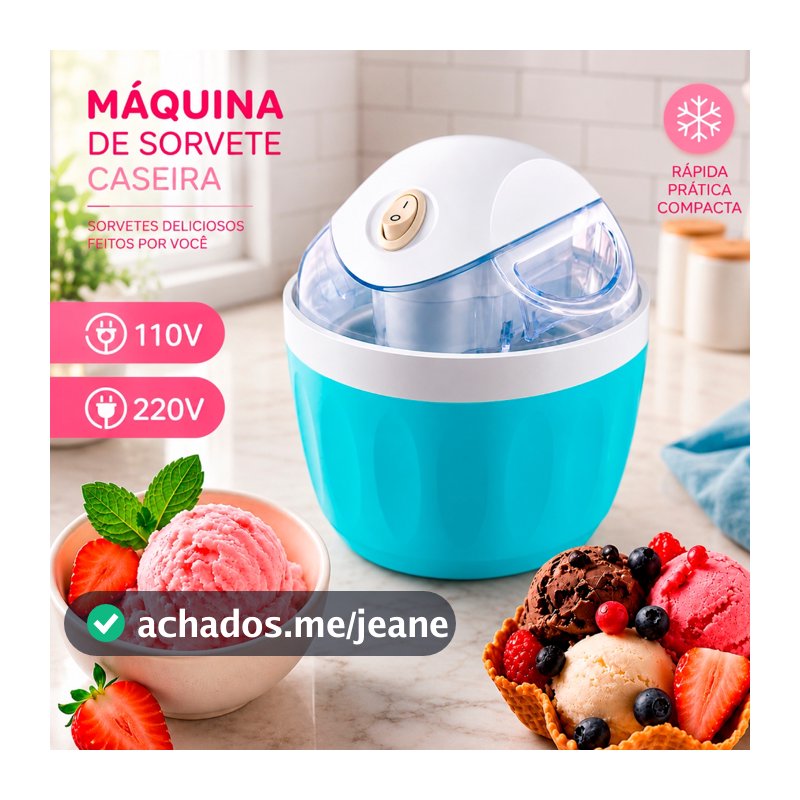 Máquina de Sorvete Iogurte Gelado Caseira 110v 220v Sobremesa 500ml Multiuso