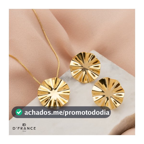 Conjunto Brinco e Colar Flor Folheado a Ouro 18K - D France Semijóias