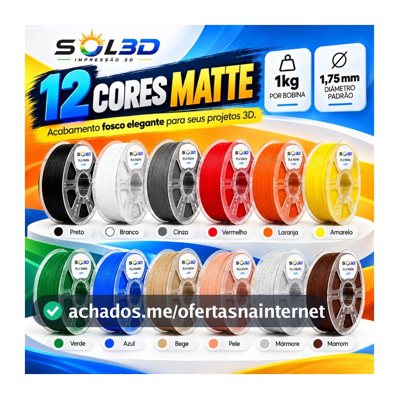 Filamento PLA Matte Sol3D 1kg 1,75mm Para Impressão 3D Alta Qualidade Premium BR