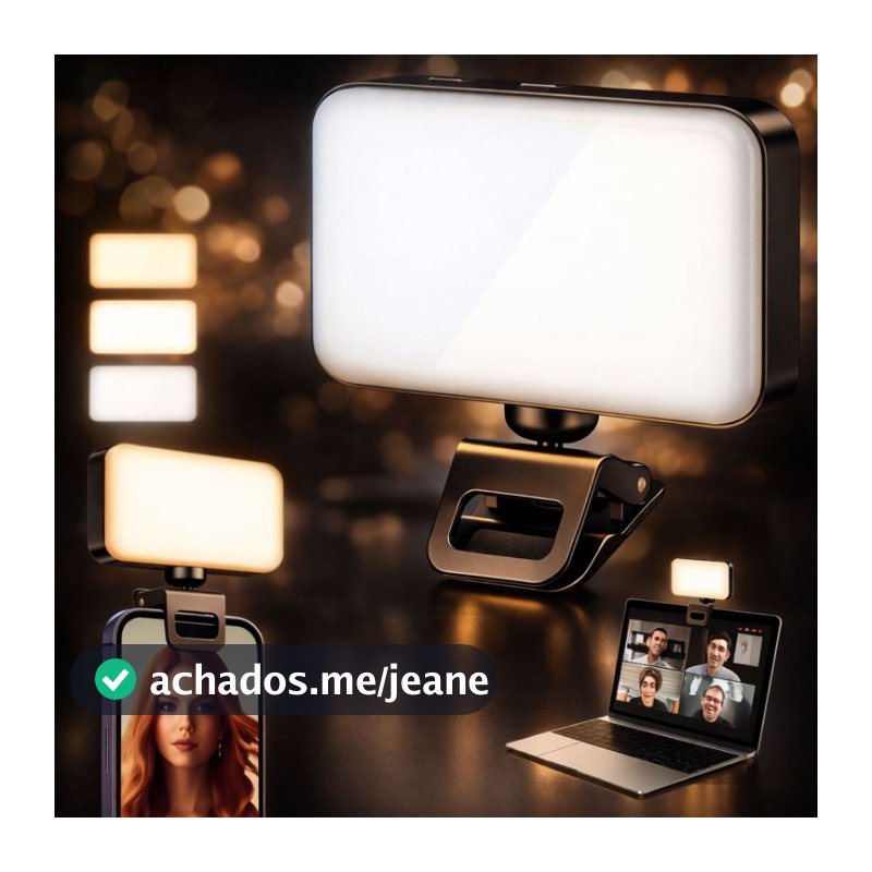 Luz de Preenchimento LED para Selfie e Videoconferência – Iluminação Profissional Clip-on 6W
