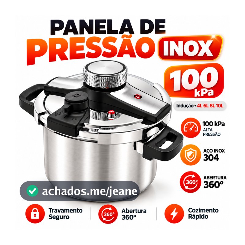 Panela de Pressão Inox 4L 6L 8L 10L Indução 100kPa Abertura 360° Travamento Seguro Cozimento Rápido