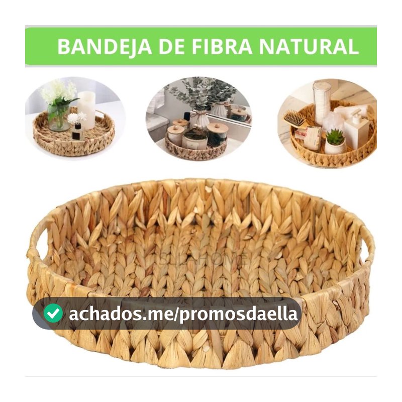 Bandeja Redonda em Fibra Natural com Alça - 2 tamanhos