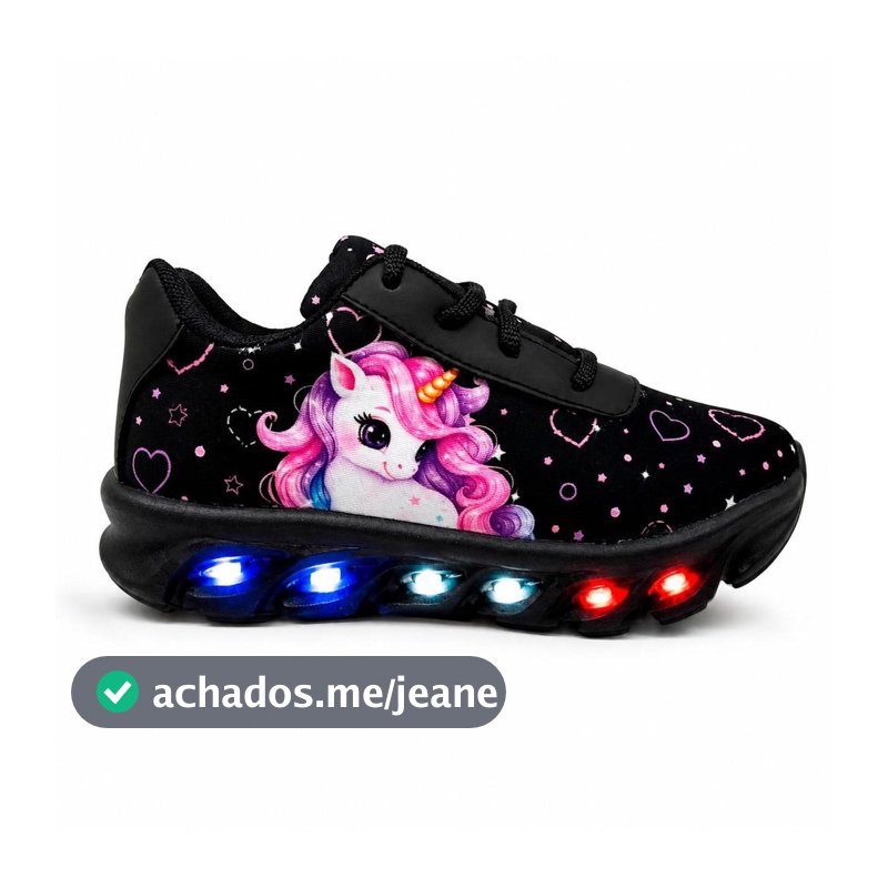 Tênis de Led Infantil Meninas de Unicornio Temático Confortável e Leve
