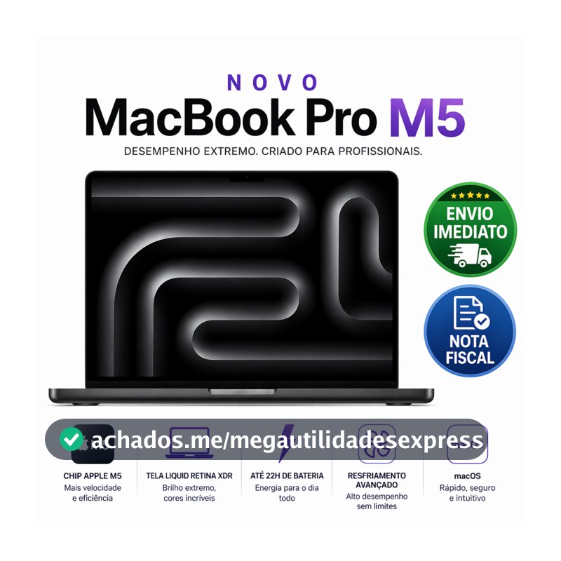 Apple MacBook Pro 14" Processador M5 16GB RAM 512GB ou 1TB SSD  2026