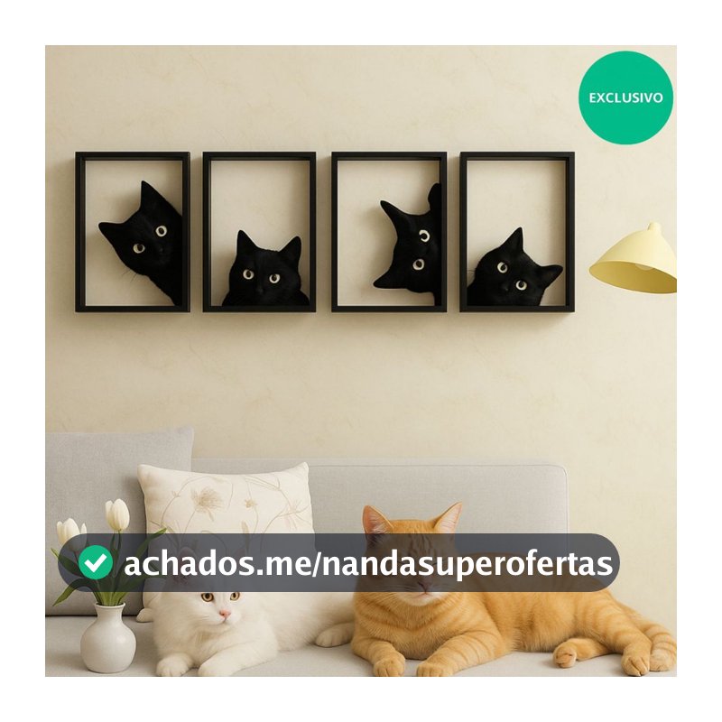 kit 4 quadro gato Decorativo parede mdf